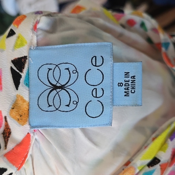 CECE Tie Neck Halter Shift Knee Length Dress in Candy Gem Multi Color Print Sz 8 - Picture 9 of 10